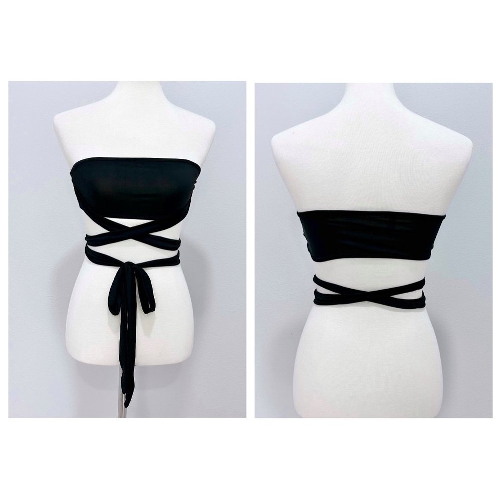 Black Bralette Bandeau Criss Cross Strappy Crop Top Various Sizes